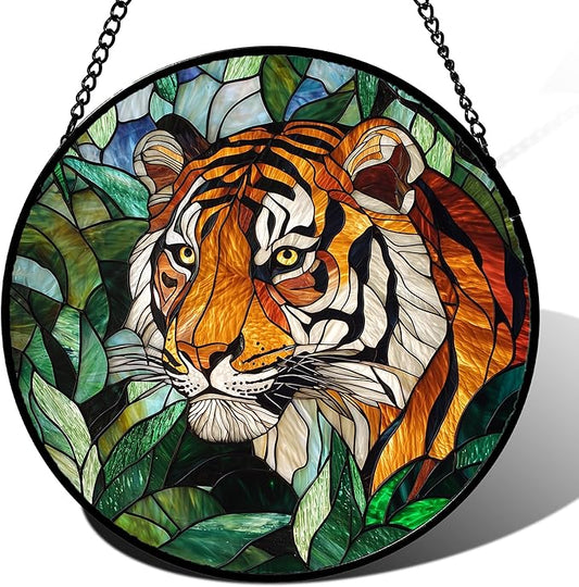 AMDERVEN Stained Glass Window Hanging, Fierce Tiger Sun Catcher by amderven