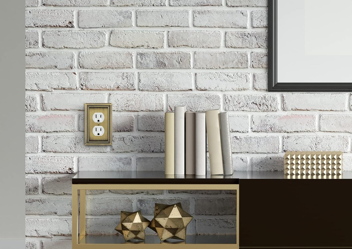 Sunken Pearls Heavy Duty Decorative Wall Plate Switch Plate Outlet Cover (Single Duplex, 2 Pack, Antique Brass)