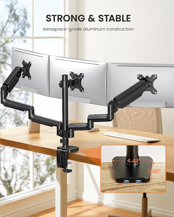 ErGear Triple Monitor Mount for 13-27 inch Screens, Triple Monitor Arms - Image 4