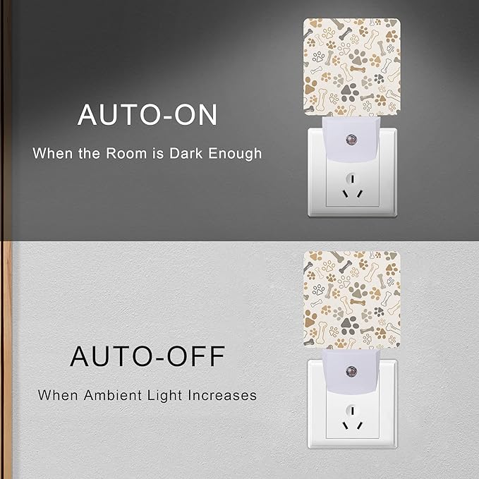 Smoaffly Dog Cat Paw Print Bones Night Light Plug-in LED Nightlights Auto - Image 5