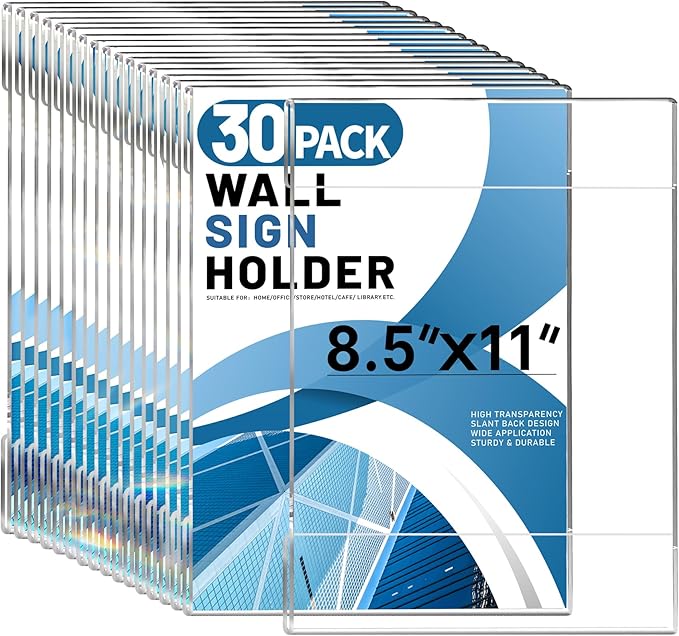 Aheroi 30Pcs Acrylic Sign Holder 8.5 x 11, No Drilling Acrylic Wall Frame Paper by Aheroi