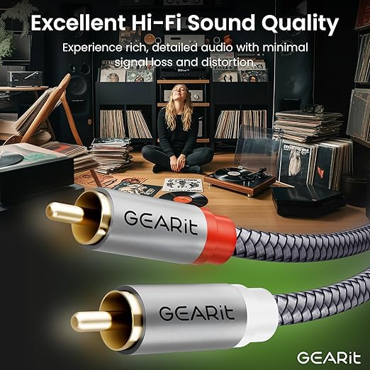 GEARit RCA Cable 2RCA Male to 2RCA Male Stereo Audio Cables Shielded Braided - Image 2