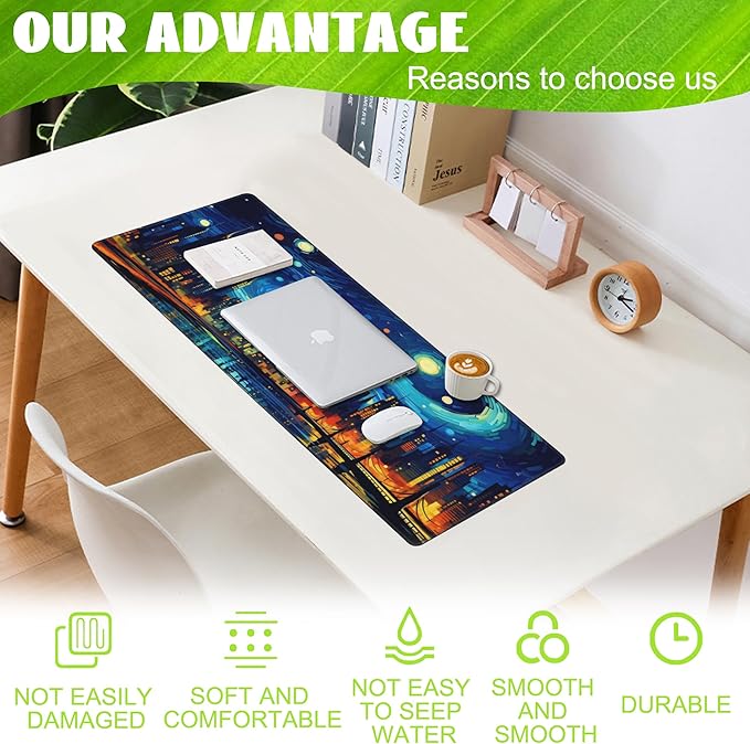 Eflxamz Desk Pad, City Starry Night Desk Mat, Abstract Oil Painting Large - Image 4