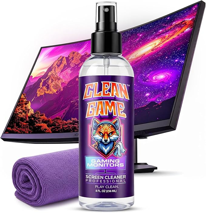 Clean Game Monitor Cleaner Spray & Microfiber Cloth 8oz, Streak-Free Computer by ScreenMom