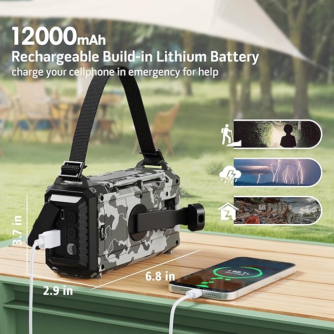 Mesqool Emergency Radio AM/FM/SW/NOAA Weather Radio, 12000 Battery Powered - Image 3