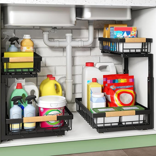 Pull out Cabinet Organizer, 2 Tier Under Sink Organizer, Slide out Metal by Kitstorack