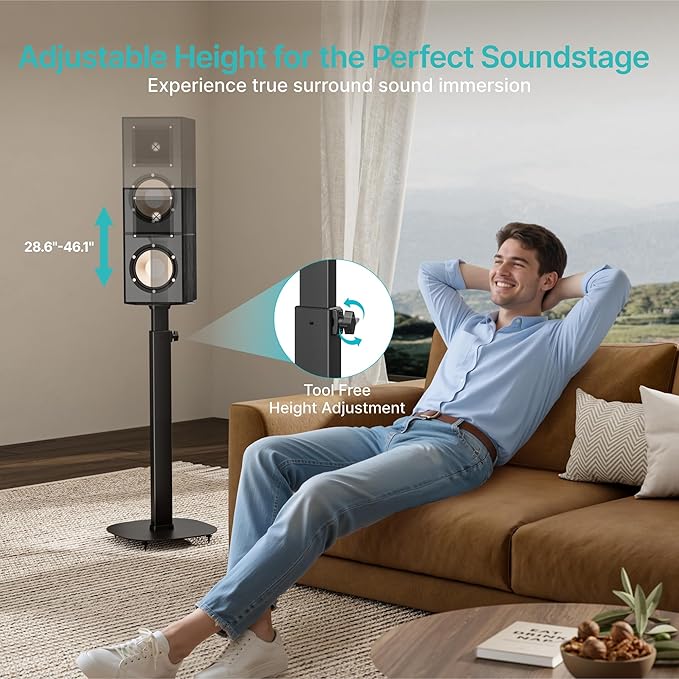 Pegzone Height-Adjustable Speaker Stand Pair from 28.6" to 46.1", 22lbs Capacity - Image 3