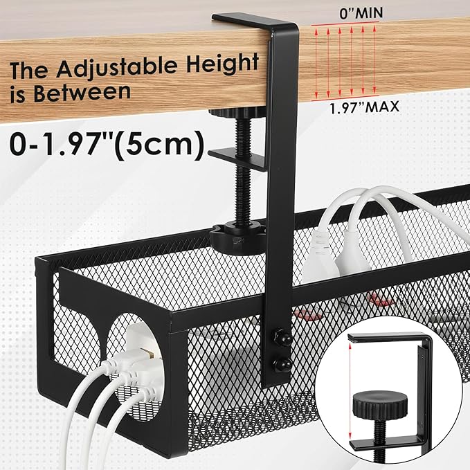 2 Pack Under Desk Cable Management Tray, 15 Inch No Drill Metal Mesh Organizer - Image 4