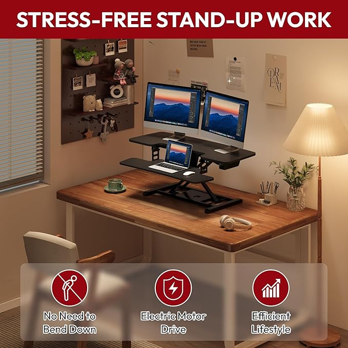 SANODESK 42" Electric Standing Desk Converter, Height Adjustable Riser - Image 3
