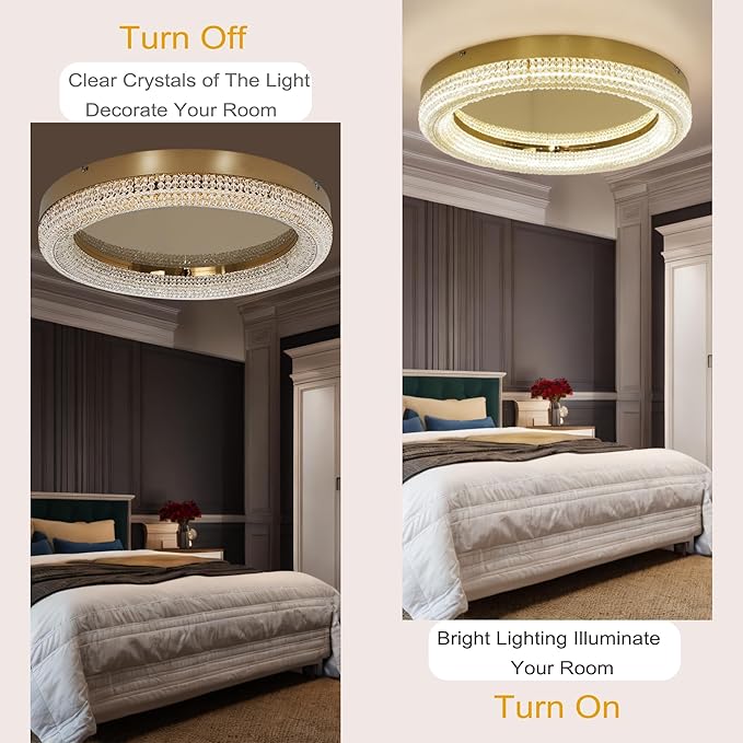 23.6" Gold LED 3 Color Remote Dimmable Modern Crystal Chandelier Round LED - Image 2