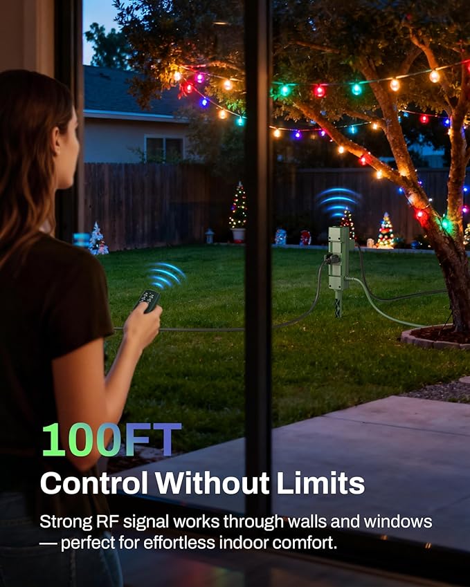 BN-LINK Outdoor Power Stake Timer, 100FT Wireless Remote Control, Dusk to Dawn - Image 3