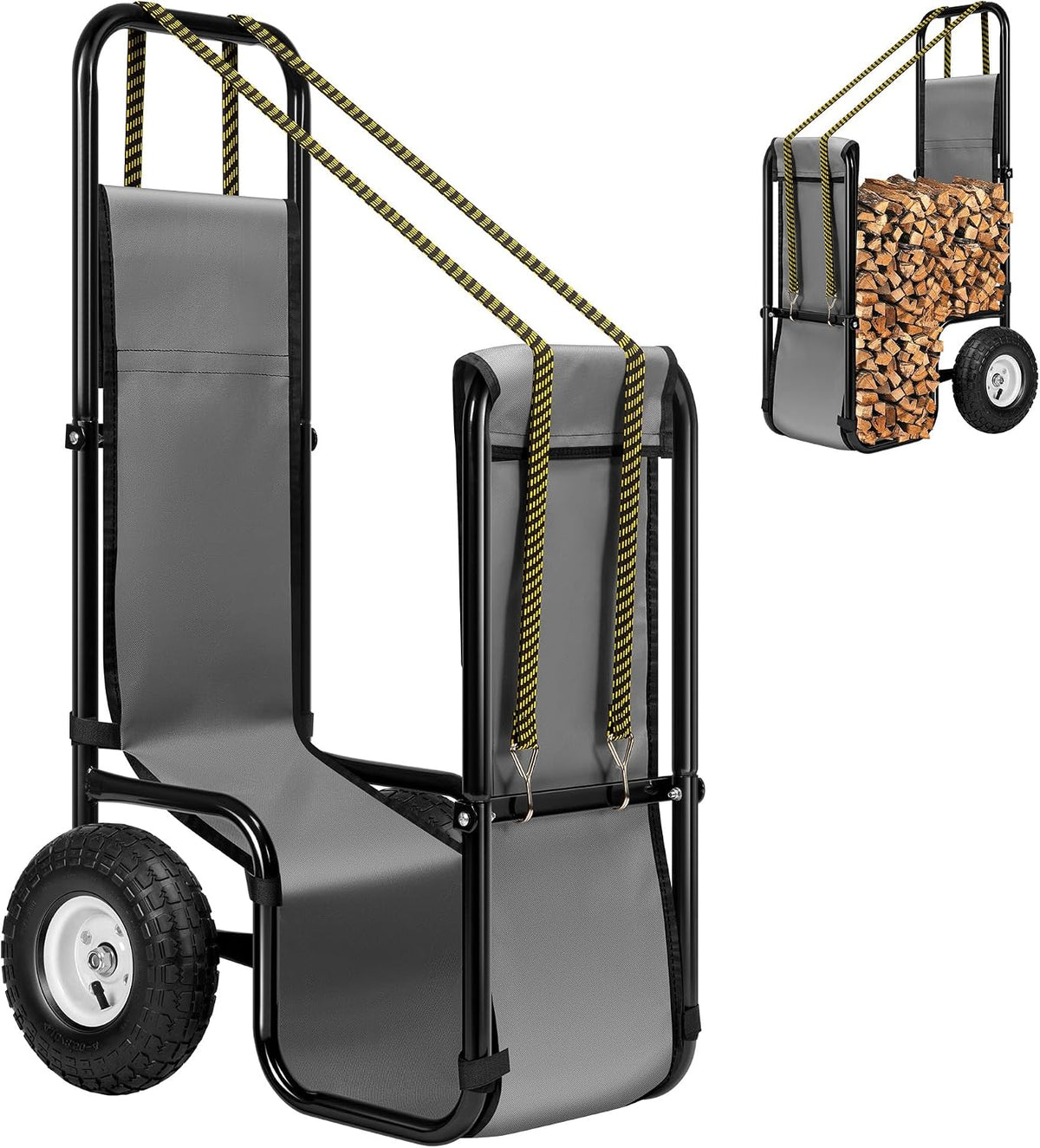 vivohome firewood log cart carrier with rubber wheels, main product view