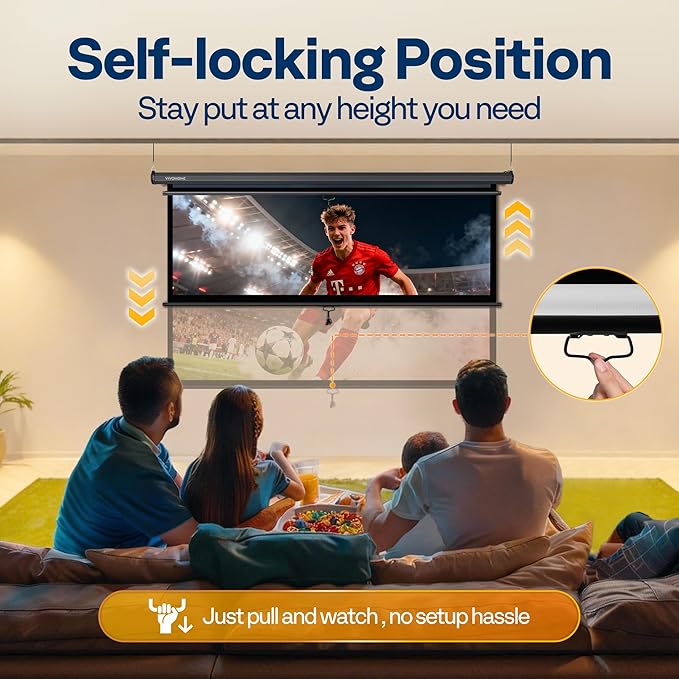VIVOHOME 80 Inch 16:9 Pull Down Projector Screen, HD 4K Retractable Movie Screen - Image 3