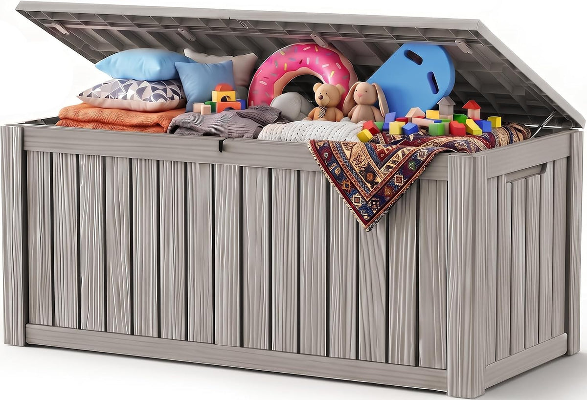 outdoor storage box, 240 gal waterproof resin deck, main product view