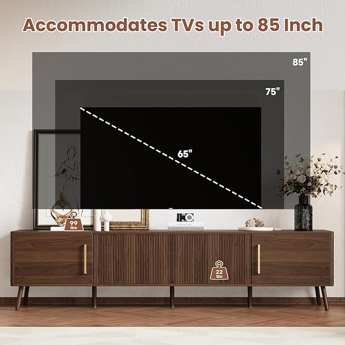 Merax Mid Century 78" TV Stand, Modern Fluted Entertainment Center - Image 6