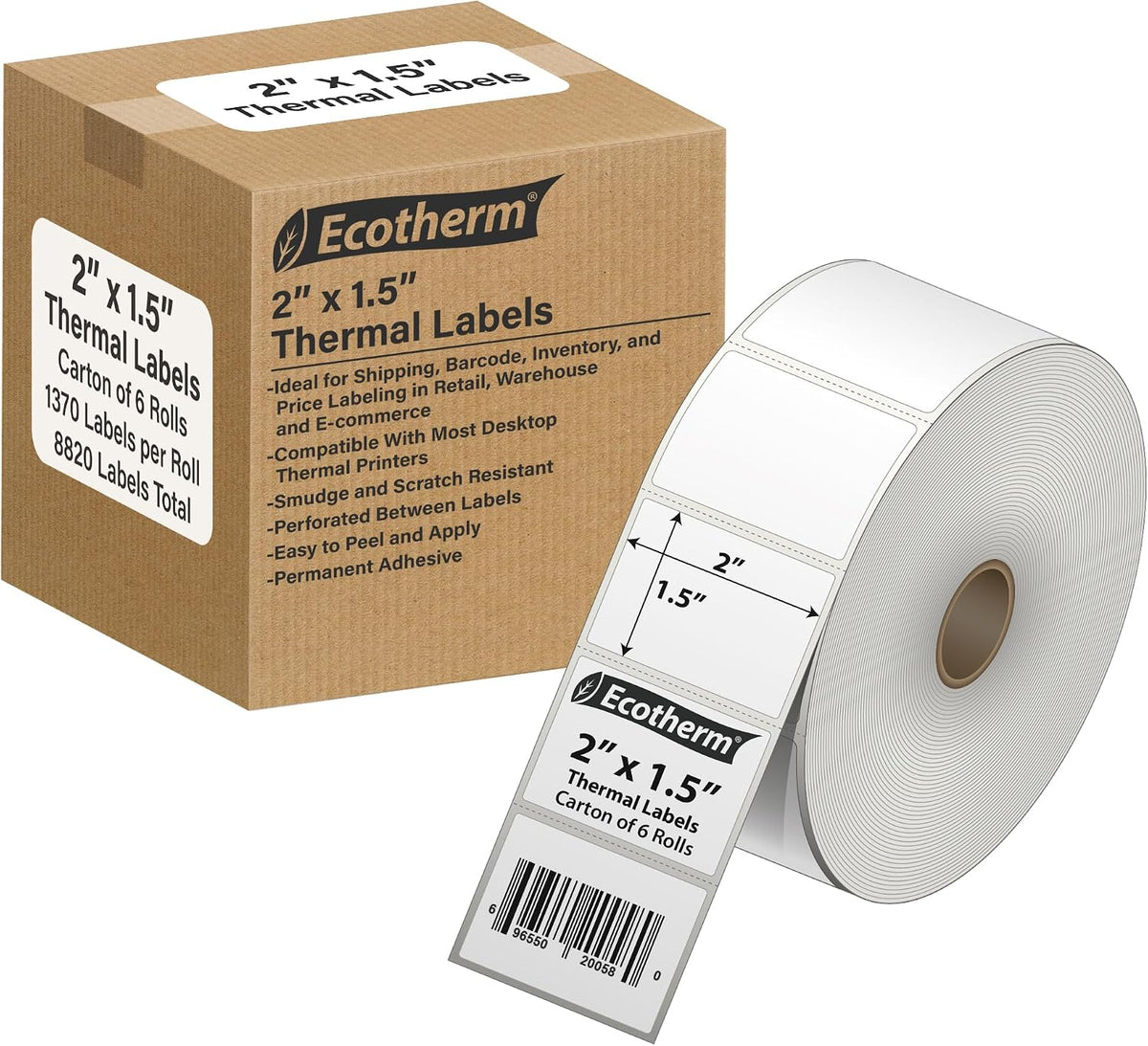 2" x 1.5" Thermal Labels | 6 Rolls | 8220 Labels | fits Zebra, Offnova Thermal