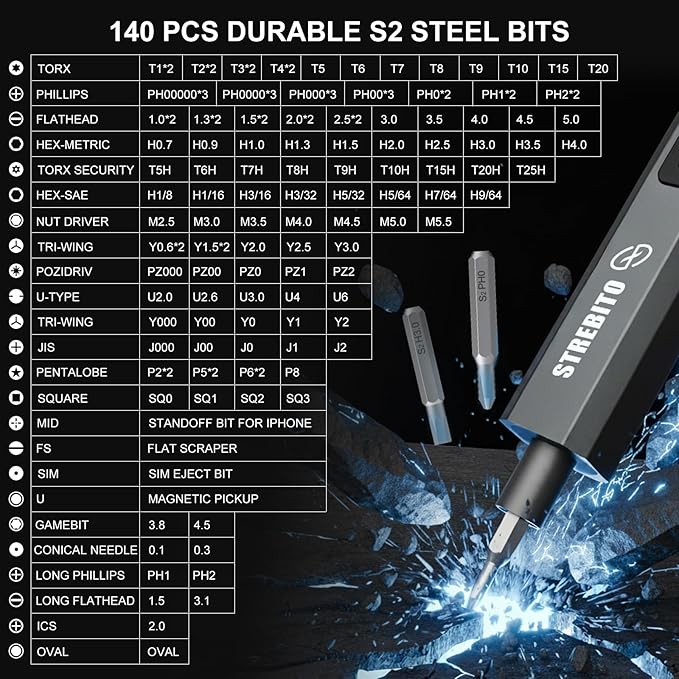 STREBITO Electric Screwdriver Upgraded 155 in 1 Mini Electric Cordless - Image 3