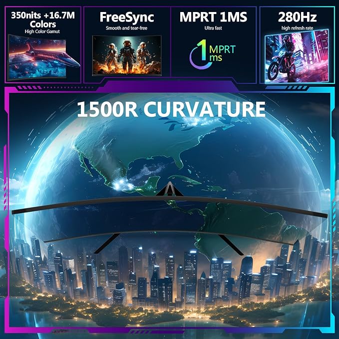 Z-Edge 27 inch Curved Gaming Monitor, FHD 1080P 240Hz 280Hz Curved 1500R - Image 3