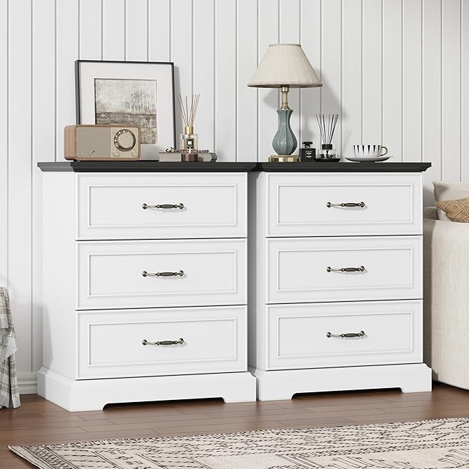 Nightstand Set of 2, Rustic Farmhouse Wood Small Dresser, Bedside Table by Thacuok