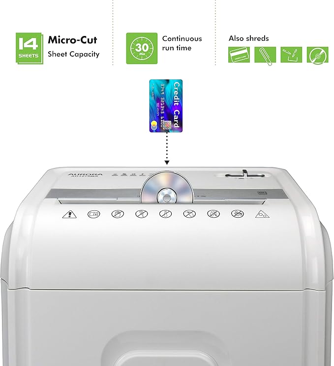 Aurora AU1480MA Professional Grade 14-Sheet Micro-Cut Paper and CD/Credit Card - Image 2
