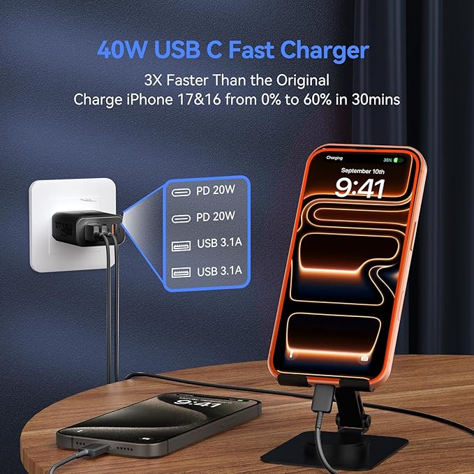 USB C Wall Fast Charger Block, 40W 4-Port Type C Chargers Fast Charging Blocks - Image 2