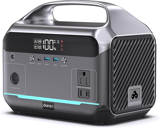 DARAN Portable Power Station 600W, 288Wh Solar Generator LiFePO4 Battery by DARAN