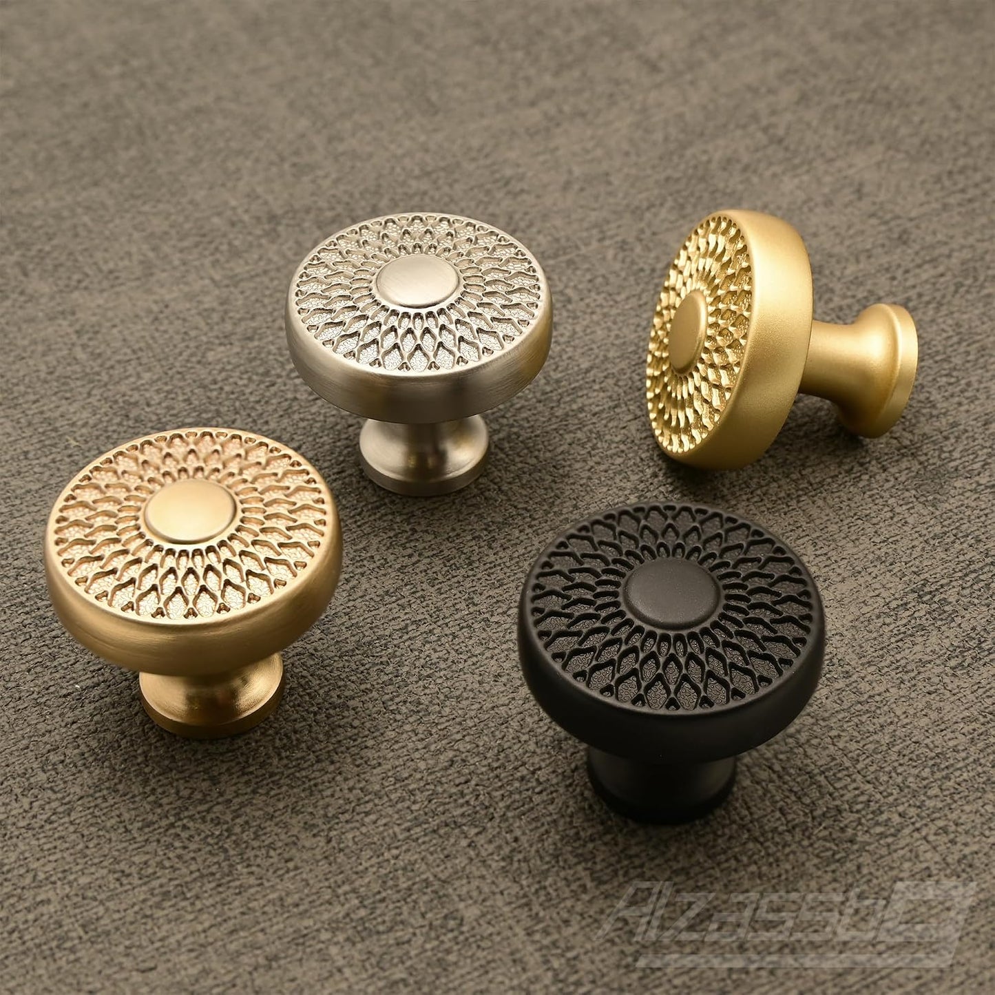 Alzassbg Matte Black Round Cabinet Knobs 10 Pack, AL0001MB | 1.2 Inch Diameter, Decorative Filigree Pattern, Solid Metal Build, for Cabinets and Drawers