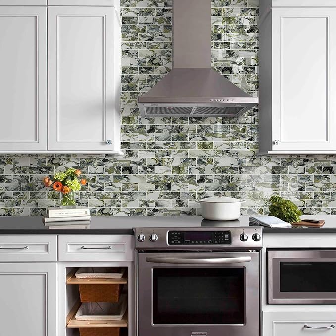Vamos Tile 100-Piece Glossy Ice Green Peel and Stick Backsplash Tile, Stick on - Image 3