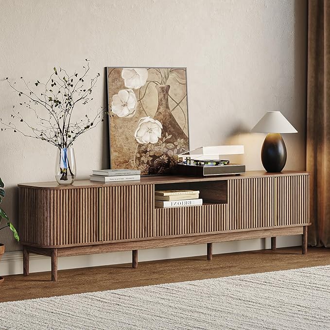 CHUWELL 86.6'' Fluted TV Stand for 75/80/85 Inch TVs, Mid Century Modern - Image 3