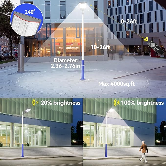 7500W Solar Street Lights Outdoor, 450000LM 7000K Solar Parking Lot Lights Dusk - Image 3