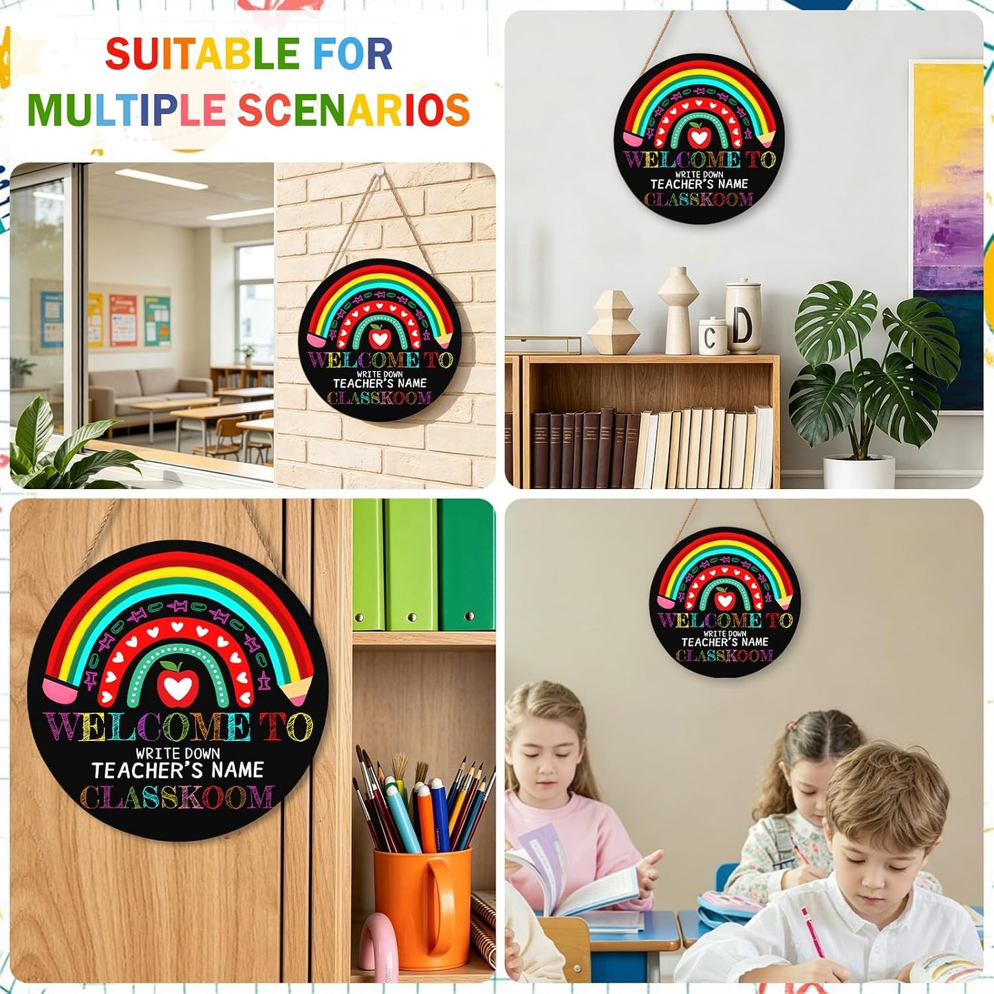 Personalized Welcome Sign for Classroom Custom Teacher Name Classroom Door Sign 12x12in Welcome to Our Classroom Door Hanging Sign Back to School Teacher Supplies Appreciation Gifts