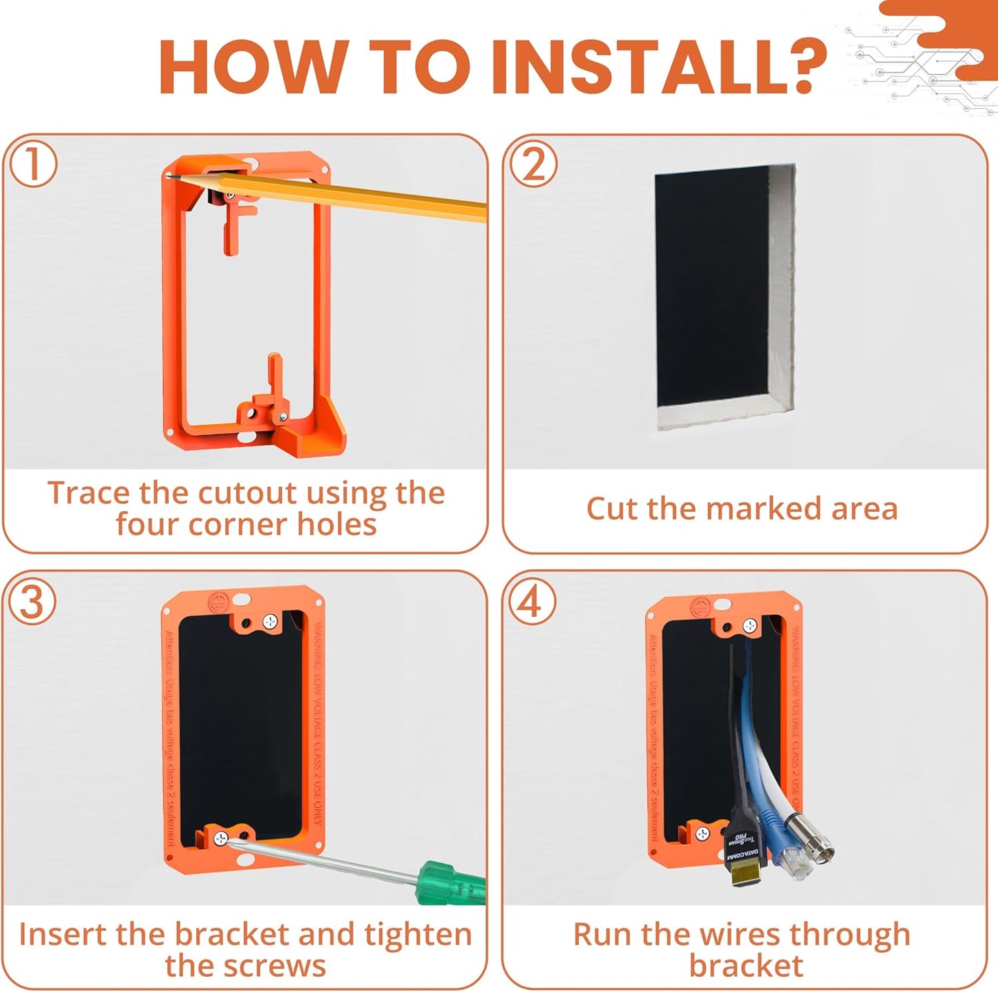 BWP Low Voltage Mounting Bracket 1 Gang, 12 Pack for Single Gang Wall Plate, Telephone Wires, Network Cables, HDMI, Coaxial, Speaker Cables - Low Voltage Box Cable Wall Plate Bracket, Mud Ring