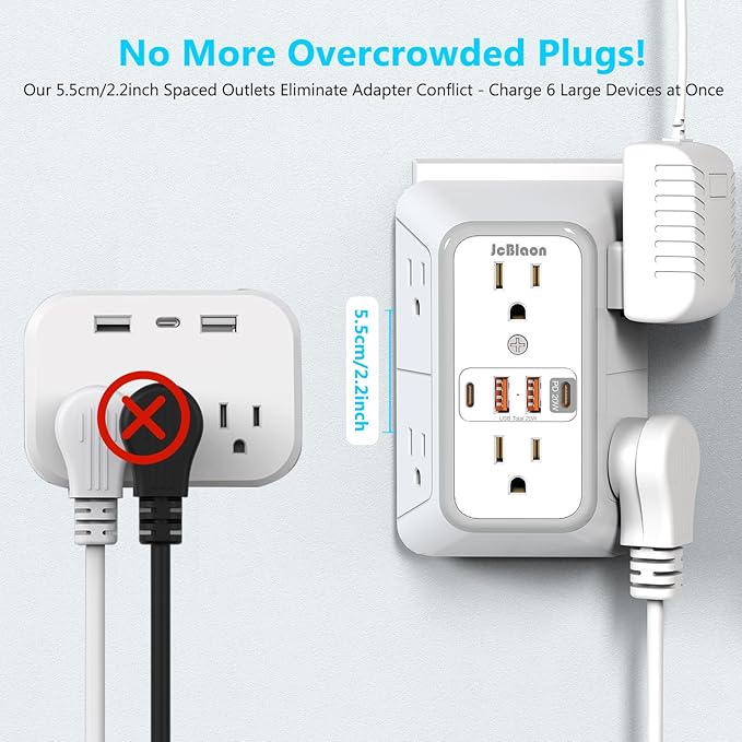 JcBlaon Multi Plug Outlet Surge Protector, Wall Charger - Image 6