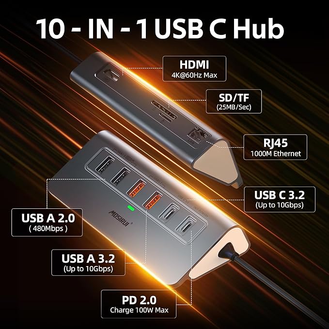USB C Hub Ethernet, 10-in-1 USB C Docking Station - Image 2