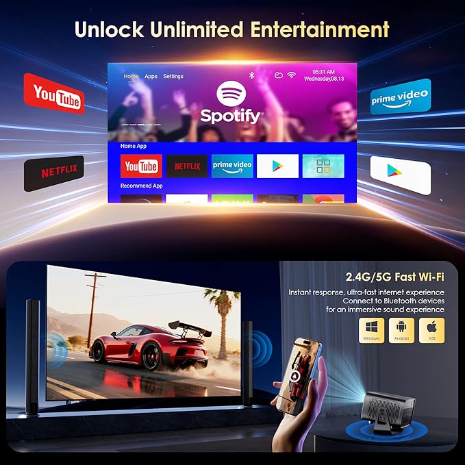 ZENTALITY Projector with WiFi and Bluetooth, Electric Focus & Vertical Keystone - Image 3