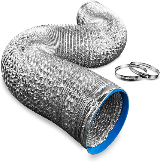 Dryer Vent Hose 4 inch 16 feet - Flexible Insulated Air Ducting Vent Hose for Tight Space Aluminum Foil Dryer Exhaust Hose with 2 Clamps for HVAC System