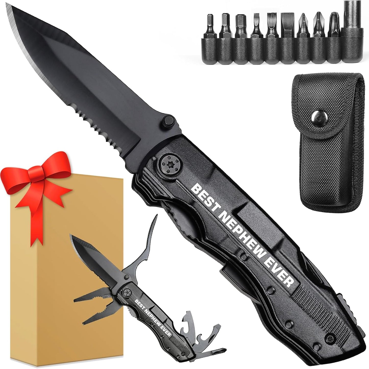 Nephew Gifts from Auntie, Multitool Knife, Gifts for Nephew, Nephew’s Christmas Practical Gift, Nephews Birthday Present, Gift for Camping, Hiking, Fishing, 20 in 1 Multitool