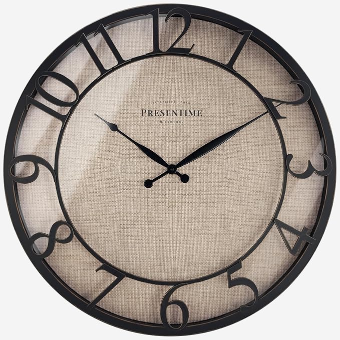 Presentime & Co 21" Farmhouse Series Wall Clock, Cottage Style, Faux Burlap by Presentime