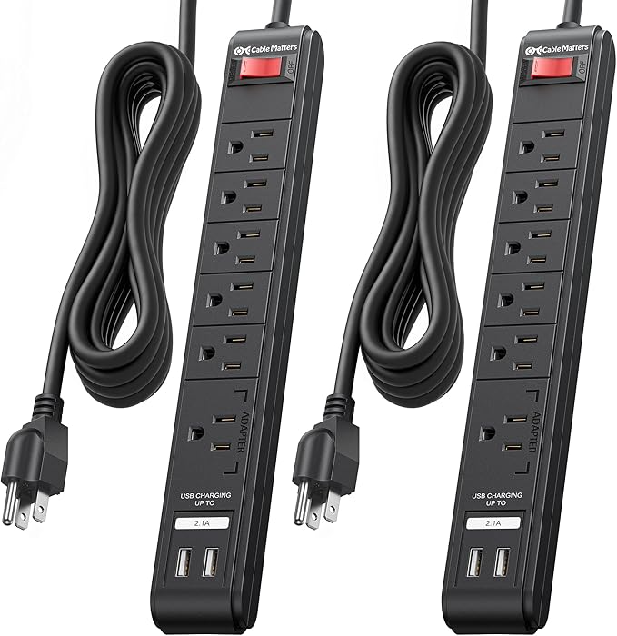 Cable Matters 2-Pack 6-Outlet Surge Protector Power Strip - 12ft by CableMatters