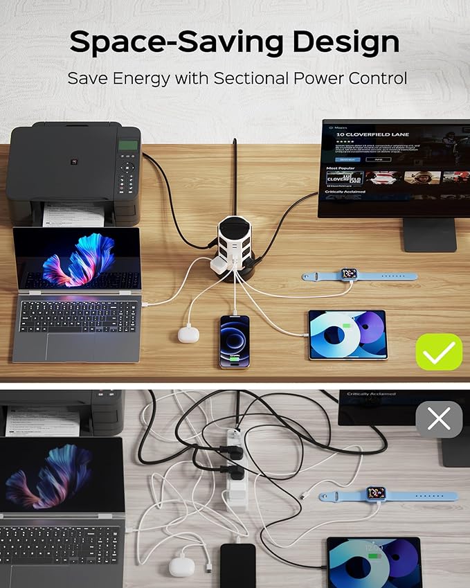 Power Strip Tower Surge Protector, JACKYLED 12 Outlets 6 USB Charging Station - Image 6