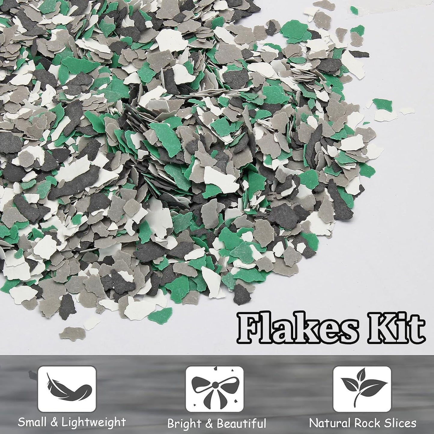 Biaungdo 360G Epoxy Floor Decorative Chips 3-5mm Green Black Gray White | Natural Rock Material, 4 Color Blend Mix, Easy Sprinkle And Coat, For Garage Basement Workshop Floor, Covers Dirt And Traces