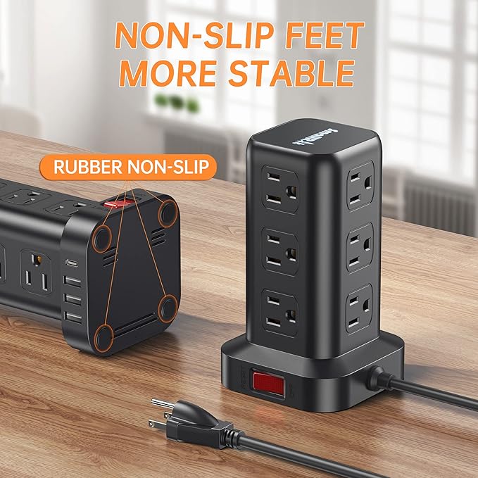 PD 20W USB C Surge Protector, Mini Power Strip Tower Travel 12 AC 4 USB Power - Image 4