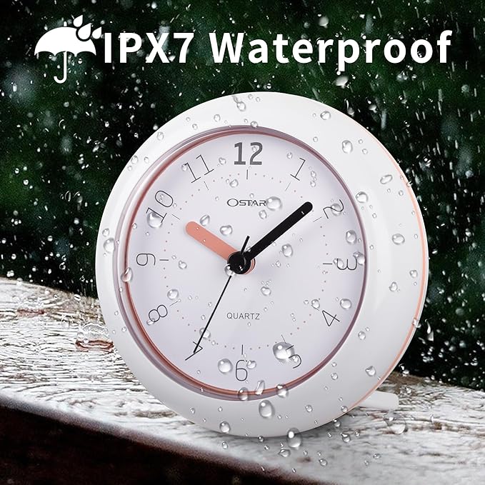 OSTAR Waterproof Bathroom Shower Clock, Analog Quartz Clock Hanging Stand Dual - Image 6