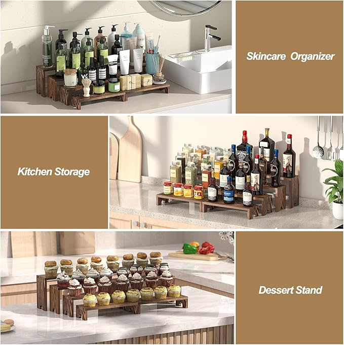 4 Set Large Wooden Tiered Riser Display Stands - Image 6