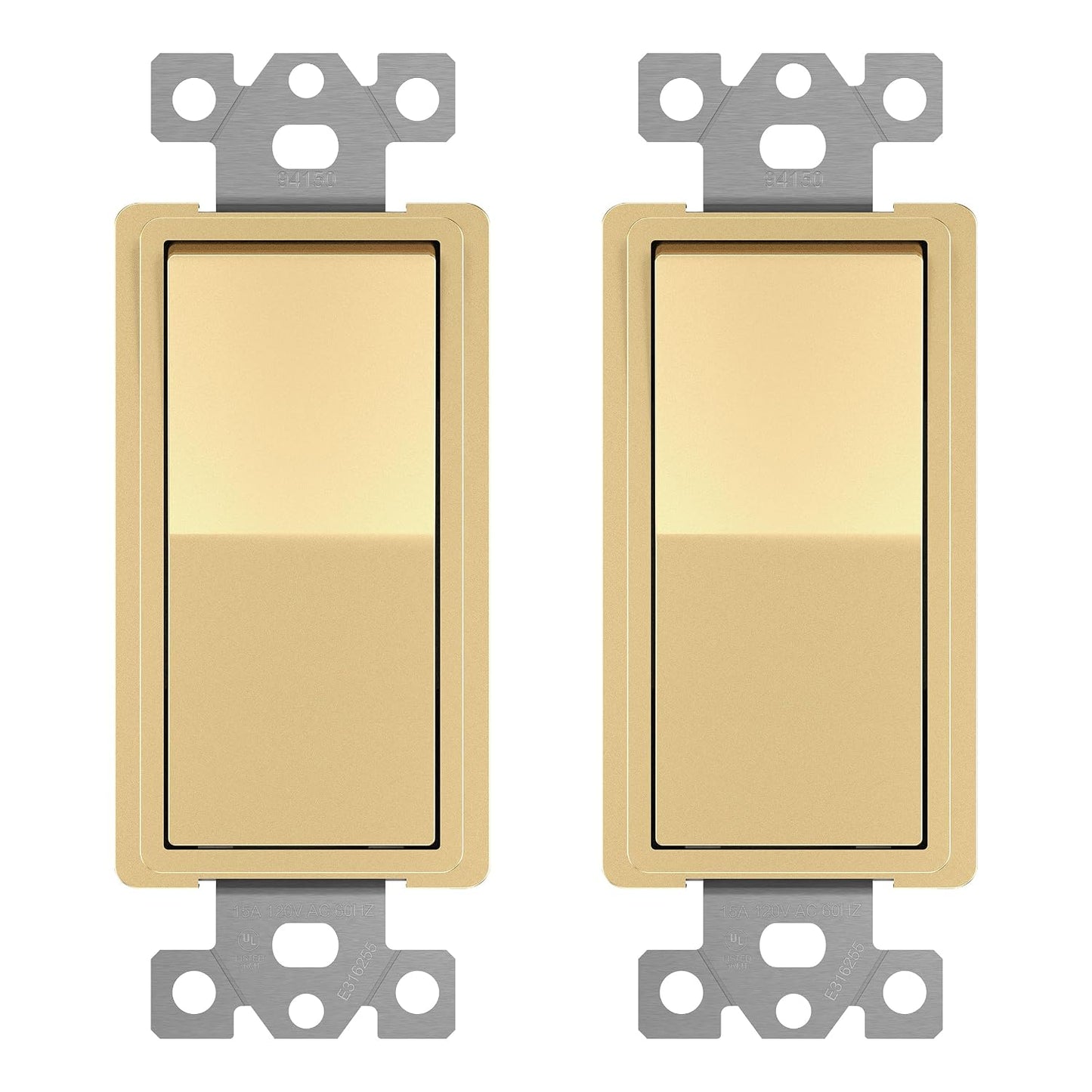 ENERLITES Gold 4-Way Decorator Paddle Rocker Light Switch, 15A, 2 Pack | Four Way Decorative Switch, 120V/277V, Clamp Down Wiring, Grounding Screw, Residential Grade, Gloss Finish, UL Listed