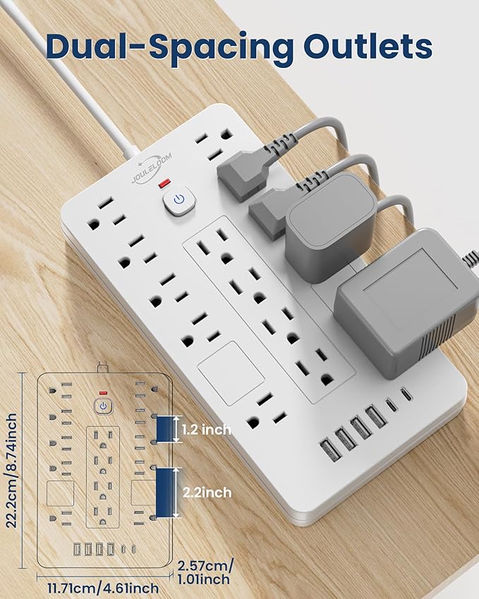 JouleLoom Surge Protector Power Strip-14 Outlets and 6 USB Ports, 6 Feet Flat - Image 4