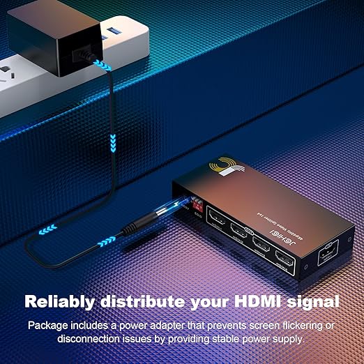 HDMI Splitter 1 in 4 Out, JCHICI HDM1 Switcher Splitter 4K@60Hz 4:4:4, HDMI - Image 5