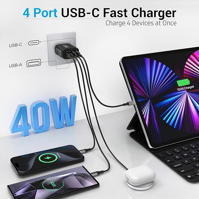 TT&C USB C Block 40W, 4 Ports Wall Plug Fast Charging Block, PD+QC Multiport - Image 4