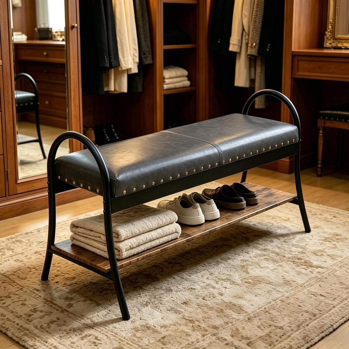 forteek 39.4" shoe bench with shelf, industrial faux, main product view