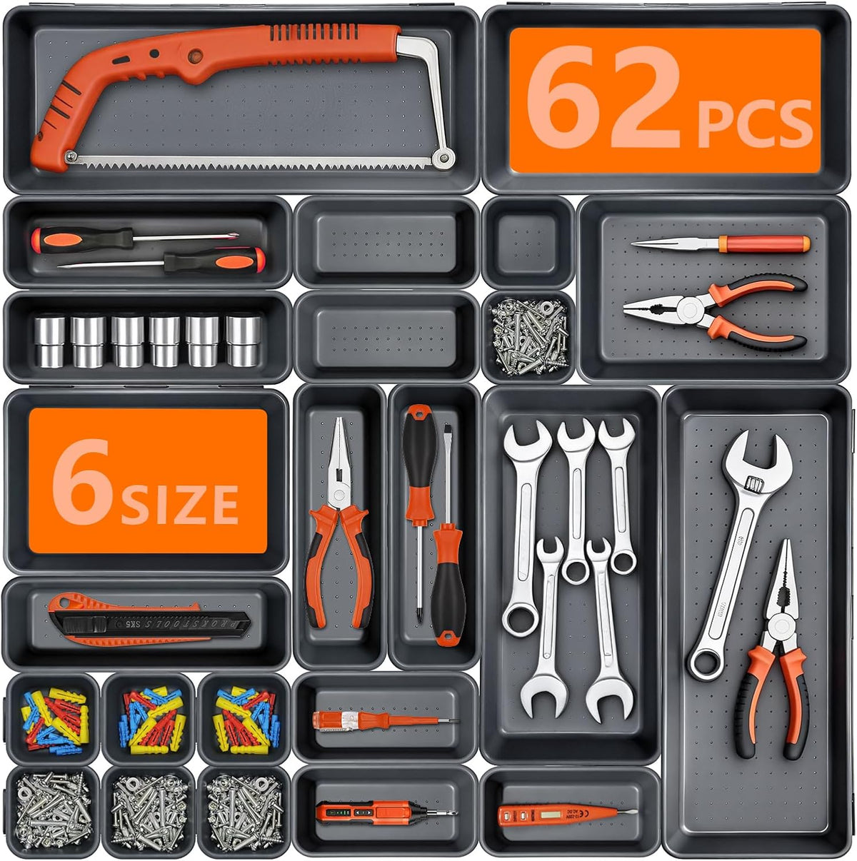 upgraded 6 size & 62 pcs tool box, main product view